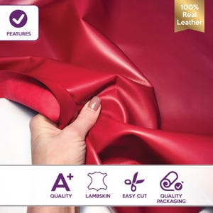 RED Lambskin Leather Pieces 4, 5, 6 sqft (0.36-0..65m2) Bright Red Leather Material Sewing Fabric 0.8mm/2oz SPICY CHILI 231