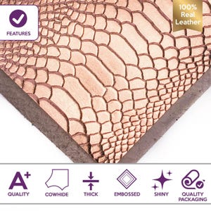 High Quality Italian Genuine Metallic Snake Hide Leather Sheets | Rose Gold | Choose Your Size | Snake Print Leather Sheets image 2