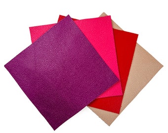 Bright Pebbled Sheets 5x5 Inches Purple Pink Red Beige Mix Pack 4 Genuine Leather Pieces Earring Jewelry Textured Leather Scraps 12x12 cm