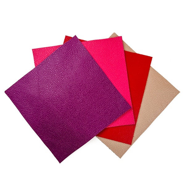 Bright Pebbled Sheets 5x5 Inches Purple Pink Red Beige Mix Pack 4 Genuine Leather Pieces Earring Jewelry Textured Leather Scraps 12x12 cm