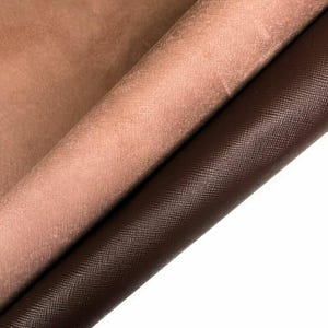 Dark Brown Leather Fabric // Saffiano // Real Animal Leather // Beige Cross-Hatch Pattern Technique // Dark Brown Saffiano, 1075, 0.7mm image 4