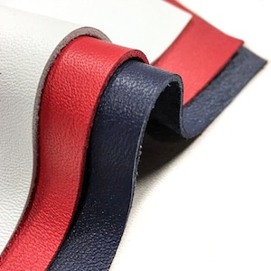 Colore bandiera USA MIX Rosso/Blu/Bianco pezzi in pelle 5x5-10x10 in lamiera pretagliata set scarti di pelle 3 pz Pelle di agnello rosso brillante Blu agnello Blu