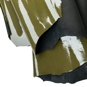 Shiny Green Patent Lambskin Leather 4, 5, 6 sqft (0.36-0.66m2) Italian Hides Lacquer Finish 0.8mm//2oz Khaki Patent 1625 image 6