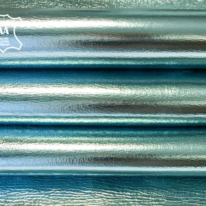 Light Blue leather hides //Topaz Metallic 3 sqft // Real Animal Leather Pieces// DOUBLE SIDED TOPAZ 805, 0.8mm/2 oz