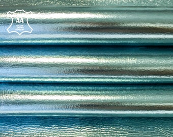 Light Blue leather hides //Topaz Metallic 3 sqft // Real Animal Leather Pieces// DOUBLE SIDED TOPAZ 805, 0.8mm/2 oz