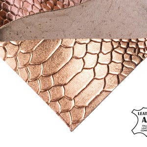 High Quality Italian Genuine Metallic Snake Hide Leather Sheets | Rose Gold | Choose Your Size | Snake Print Leather Sheets image 1