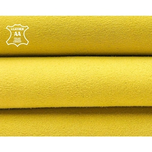 Bright Yellow Suede Pieces // The Size of A Hide 3 - 4 sqft // Genuine Soft Suede Fabric // Velour Material // Celery 998 1.0mm/2.5 oz