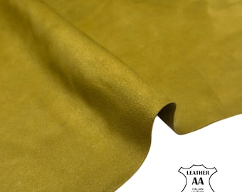 Olive Green Lambskin Suede Leather 5, 6 sqft Soft Very Thin Pieces 0.4–0.5mm (1–1.25oz) Olive 1729
