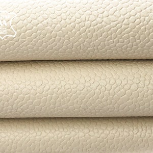 Milk White Genuine Leather Hides // Pebbled Leather Material // Cream White Textured Sewing Leather // Milky White Pebbled 922 1.0mm/2.5 oz