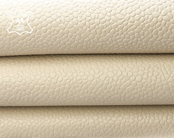 Milk White Genuine Leather Hides // Pebbled Leather Material // Cream White Textured Sewing Leather // Milky White Pebbled 922 1.0mm/2.5 oz