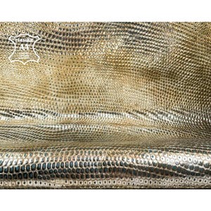 Metallic Gold Leather With Lizard Print // The Size of A Hide 4 - 8 sqft // Real Animal Leather Pieces // Gold Lizard, 1097, 0.9mm