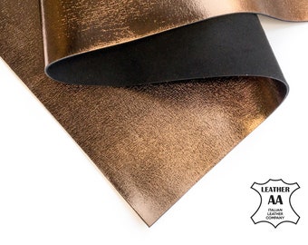 BRONZE Leather Sheet Genuine Metallic Leather 2.5oz/1.0mm Dark Gold Lambskin Pieces 6x6 / 8x10 / 12x12 / 12x18 / 18x24 Shiny Metallic Scraps