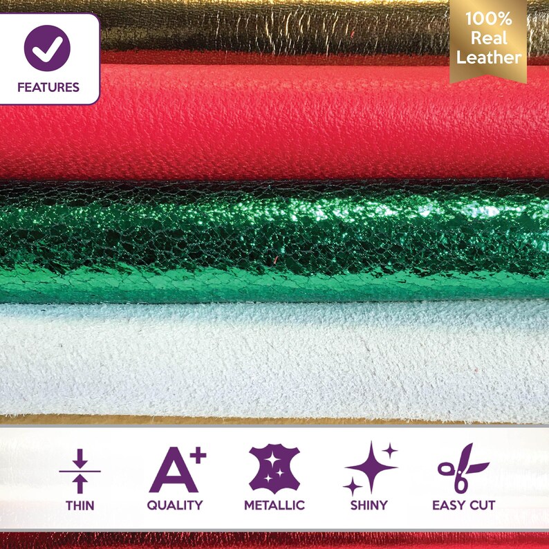 NEW Xmas theme leather sheets Real leather pieces for DIY Christmas theme fabric Real leather material Shiny leather pieces for handcrafting image 2