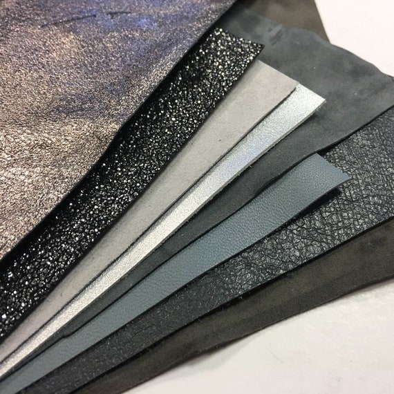 GRAY Leather SCRAP MIX Small grey Real Sheep Hide Remnants Silver Leather Pieces Real leather off cuts Gray suede napa Silver pieces