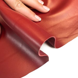 Dark RED Leather Material Pieces Genuine Sheepskin Hides 3 - 5 sqft // 0.28 - 0.5 m2 Thick Italian Leather 0.9mm/2.25oz RED PEAR 223 image 5
