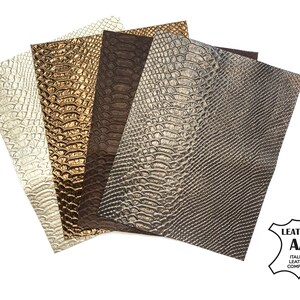 Brown Snake Mix Leather Sheets // 8x10in Leather Scraps // Textured Lambskin // Genuine Leather // Snake Print // Crafting Supplies