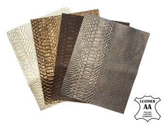 Brown Snake Mix Leather Sheets // 8x10in Leather Scraps // Textured Lambskin // Genuine Leather // Snake Print // Crafting Supplies