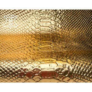 Gold Metallic Snake Print Leather | Real Italian Lambskin | Textured Shiny Leather | Crafting & Sewing Pieces | 1042, 0.9mm/2.25oz