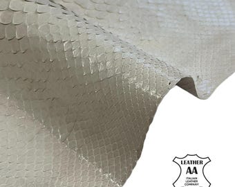 C-Class Ivory Pearl Python Leather Skin Real Snakeskin Exotic Hide 0.3-0.4mm (0.75-1oz)