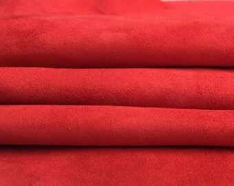 Red Suede Fabric // Real Animal Leather // Soft Velour 4 sqft For Handcrafting // Beautiful Thin Leather // True Red, 489, 0.6mm/2.25oz