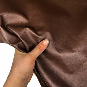 Dark Brown Leather Fabric // Saffiano // Real Animal Leather // Beige Cross-Hatch Pattern Technique // Dark Brown Saffiano, 1075, 0.7mm image 7