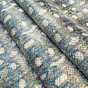 Blue-Gray Spotted Snake Print Lambskin 6, 7, 8 sqft LeatherTextured 0.9 mm // 2.25 oz RIVER SNAKE 1380