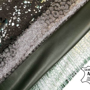 Gras Groen Zilver Echte Lambskin Reliëf BUNDEL van 4 Italiaanse hoge kwaliteit Skins / GRATIS Express Levering + Gift / 5 - 6 sqft / 2 - 2.75oz