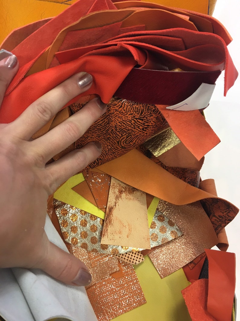 YELLOW and ORANGE scraps Off Cut Mix Real leather scrap packs DIY remnant pieces Genuine leather scrap pack for earring and handcrafting