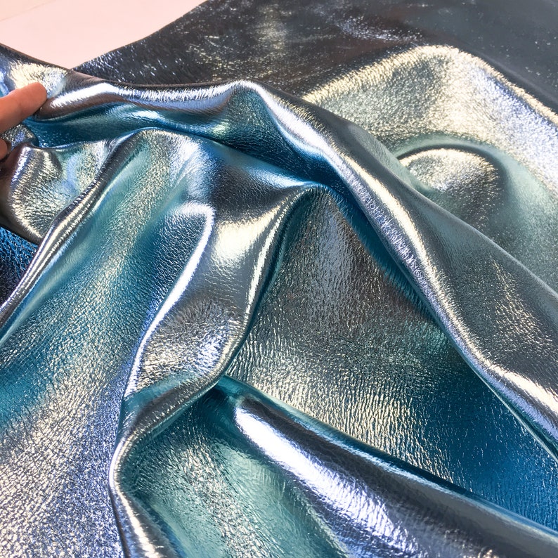 Light Blue leather hides //Topaz Metallic 3 sqft // Real Animal Leather Pieces// DOUBLE SIDED TOPAZ 805, 0.8mm/2 oz image 10