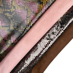 Purple Metallic Mirror Snakeskin Print Brown Pink Suede Lambskin // 4 - 5 sqft // Bundle of 4 full skins // Premium Italian Leather Supplier
