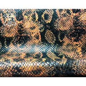 Schwarz Orange Schlangen Lederstücke //Echtes Lammfell Lederfell // Schlangenstoff // DESERT SNAKE 980, 0.9 mm/2.25 oz