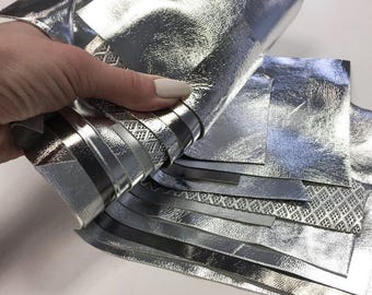 Silver Leather Scraps Real Animal Remnants Off-cuts Shiny Metallic Pieces DIY Mixed 0.4-1mm // 1-2.5oz
