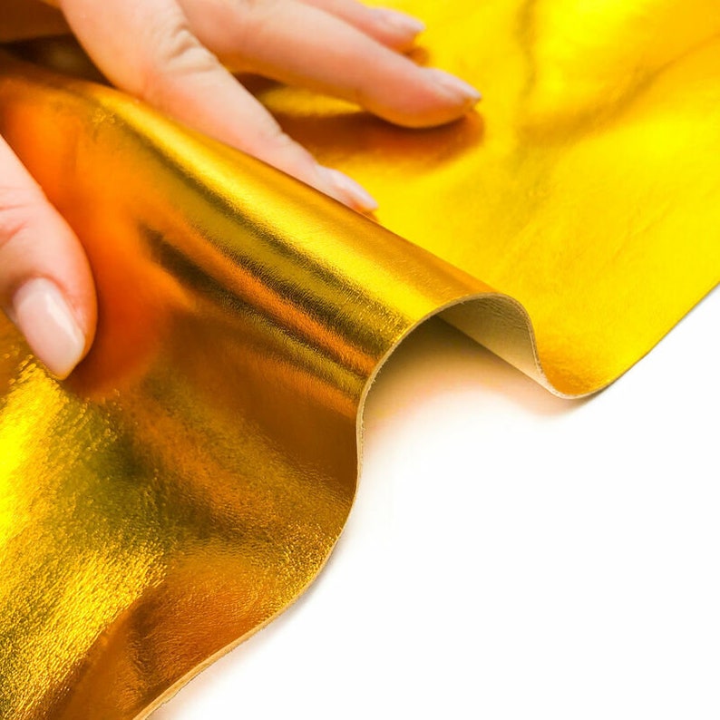 Yellow Metallic Leather Hides // Genuine Leather With Mirror Effect // Bright Shiny Crafting Leather // Yellow Gold 959 0.8mm / 2oz image 8