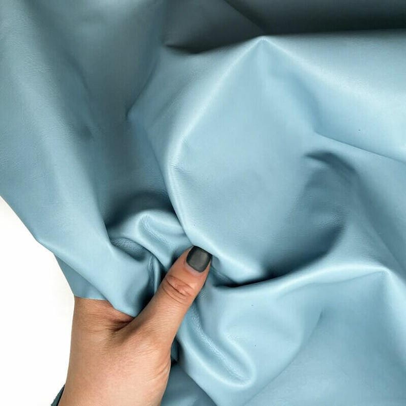 Light Blue Real Leather Hides // Handbag and Accessories Material // 7 - 9 sqft// Natural Fabric // Milky Blue, 1117, 0.5 mm image 5
