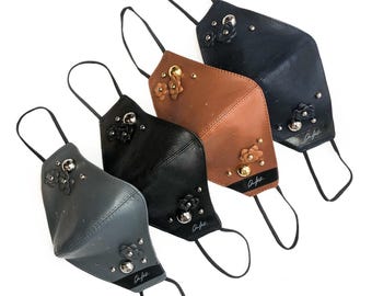 Exclusive Italian leather Face Protection mask // Genuine Italian Stretch Leather // Handcrafted Flowers // Italian Hardware //Fast Shipping