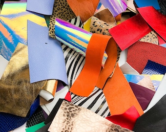 Bunch Of Small And Large Leather Scraps MIX Chose From 400g to 3.80kg Pieces Lambskin And Calf Remnants Leather for Crafts Colorful Scraps
