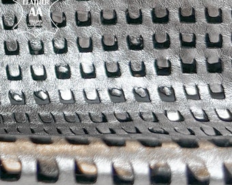 Dark Silver Metallic Lambskin With Perforated Laser-Cut 4 - 5 sqft // 0.4 - 0.56m2 Shiny Italian Fabric 0.9mm/2.25oz DARK LASER 1522