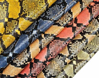 BRIGHT Summer Rainbow Color Choice of Snake Print Leather / Printed Laser Cut Real Reptile Feel Texture / CLASSIC SNAKE Mix, 1366, 0.9 mm