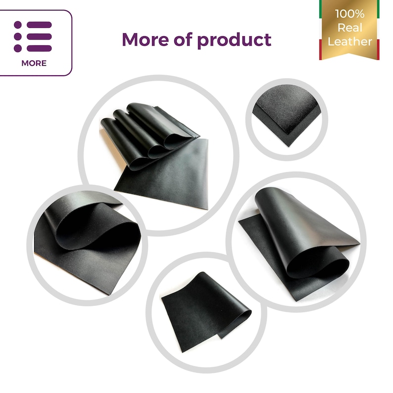 Black COW Sheets 6x6 / 8x10 / 12x12 / 12x18 / 18x24 For Crafts // Genuine Calf Leather Scrap 679 // Thick Top Grain Pieces 3oz/1.2mm image 5