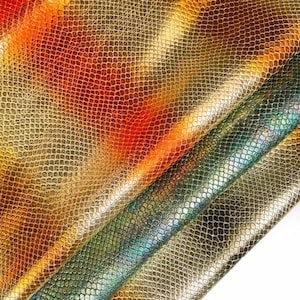 Shiny Snake Print// Textured Metallic Material // Real Leather For Sewing // Choose Your Color// UNIQUE SNAKES 1280, 0.9mm