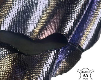 Metallic Purple Lambskin Leather 4, 5 sqft Lizard Print Embossed Real Animal Leather 0.8mm // 2oz Lizard 1682