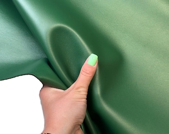 Green Lambskin Leather 4, 5, 6, 7 sqft Shiny Real Leather Sewing Pieces 0.8mm (2oz) Forest 1728