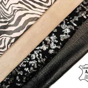 BEIGE &BLACK Animal Print Metallic Suede Reliëf Lederen Bundel Mix van 4 Skins / Premium Italiaans Leer / GRATIS Express Levering Inbegrepen