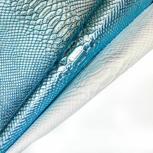Light Blue Leather Hides With Snake Print // Real Animal Leather ...