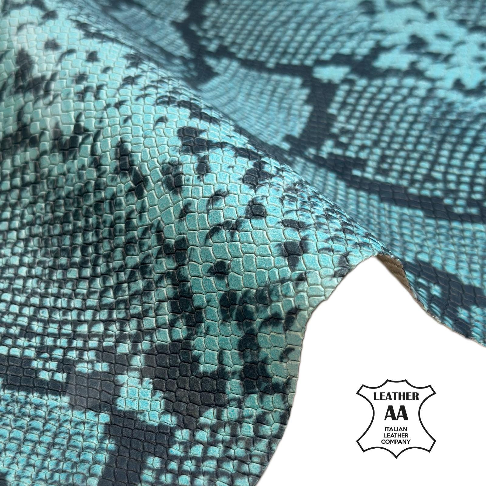 Turquoise Snake Patterned Turquoise Snake Print Lambskin Leather 5, 6, 7 Sqft Real Animal Hide ...