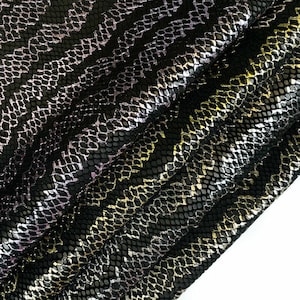 Bee Snakeskin Print //Metallic Colored Stripes // Natural Animal Leather For Sewing//Choose your color// 6 -6.5 sqft //BEE SNAKE 1261, 0.9mm