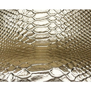 Light Gold Genuine Leather Hides // Shiny Thick Lambskin Material With Snake Print // Metallic Leather Sewing Pieces 890 1.5 mm / 3.75oz
