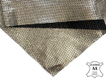 Perforowane arkusze skóry w kolorze jasnozłotym | Metaliczna skóra jagnięca 6x6 / 8x10 / 12x12 / 12x18 / 18x24 | Błyszczące, kropkowane kawałki materiału do rękodzieła