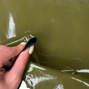 Shiny Green Patent Lambskin Leather 4, 5, 6 sqft (0.36-0.66m2) Italian Hides Lacquer Finish 0.8mm//2oz Khaki Patent 1625 image 7