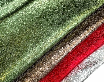 Cuero brillante navideño // Cuero genuino con lámina metálica // Color VERDE // 4-6 pies cuadrados // NAVIDAD CRUJIENTE 1270, 0,9 mm